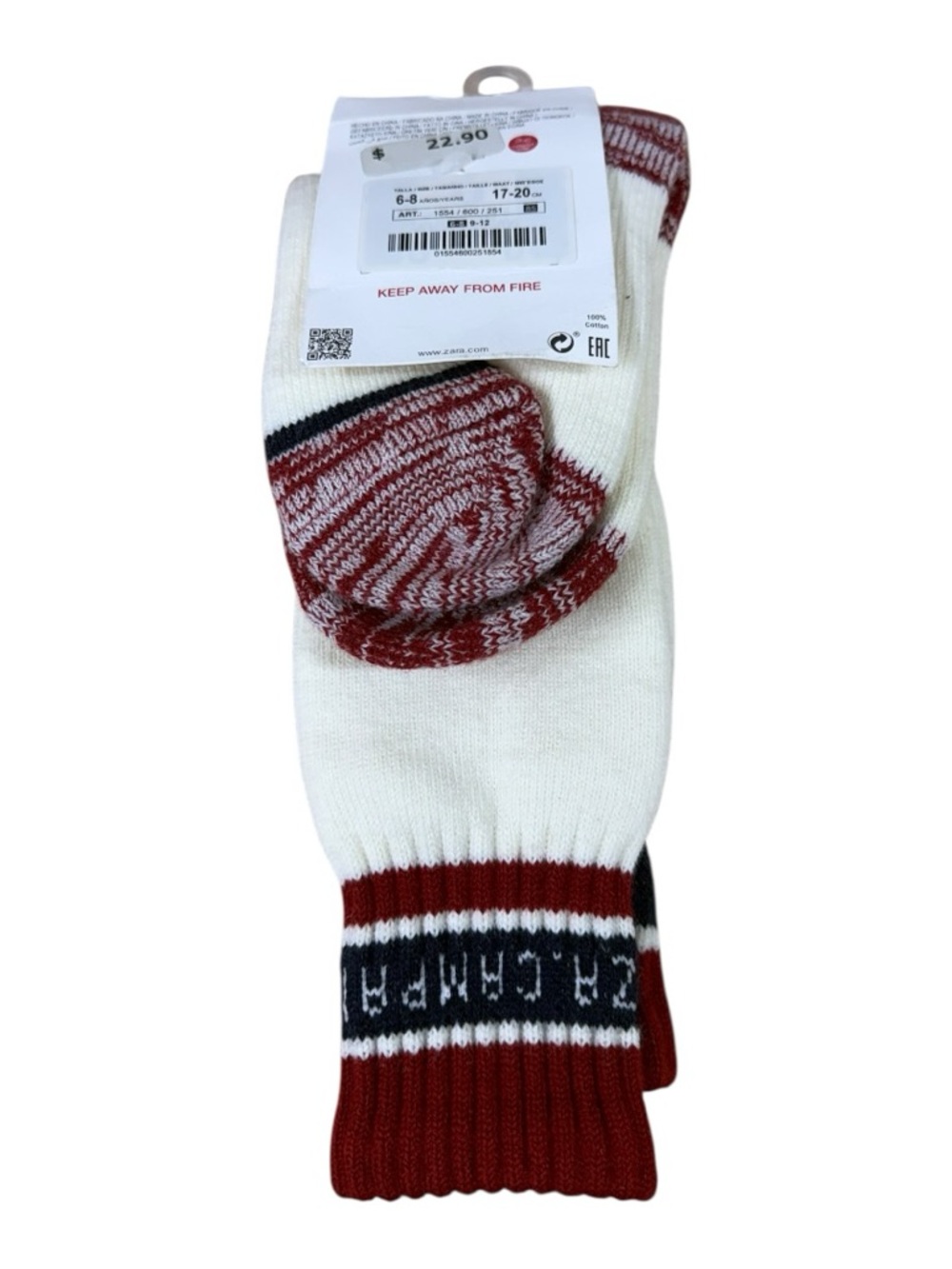 ZARA Kids Knit Crew Socks Red White Blue Graphic Size 6-8 NWT Cotton - Picture 2 of 6